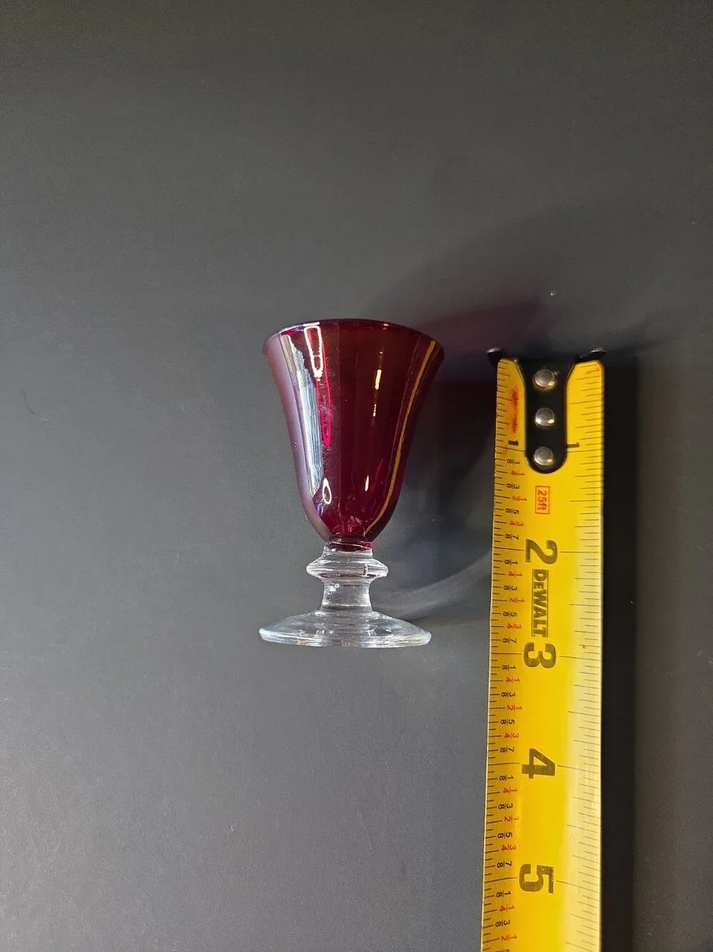 Vintage Ruby Red Cordial Liqueur Glasses Clear Stem Set of 6 Mid Century Barware